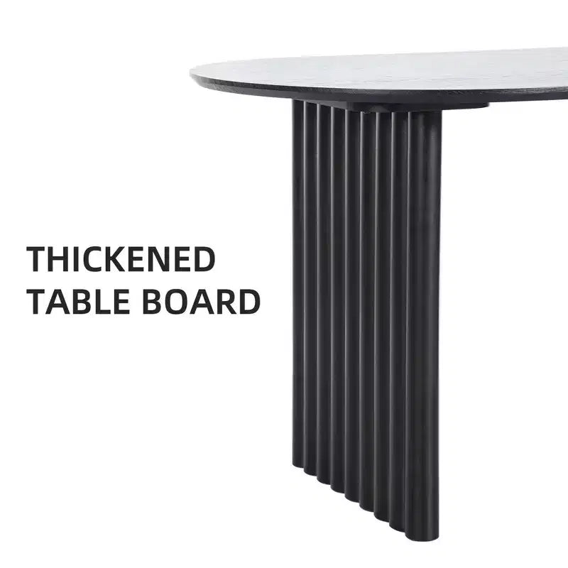 PexFix 79 Tavolo da pranzo ovale per 6-8 persone, tavolo da cucina in legno con piano antigraffio e gambe a righe, stile moderno rustico per soggiorno e cucina, nero