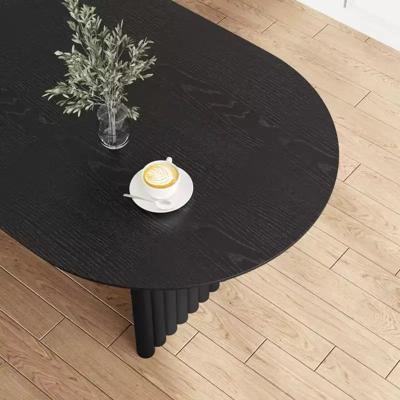 PexFix 79 Tavolo da pranzo ovale per 6-8 persone, tavolo da cucina in legno con piano antigraffio e gambe a righe, stile moderno rustico per soggiorno e cucina, nero