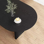 PexFix 79 Tavolo da pranzo ovale per 6-8 persone, tavolo da cucina in legno con piano antigraffio e gambe a righe, stile moderno rustico per soggiorno e cucina, nero