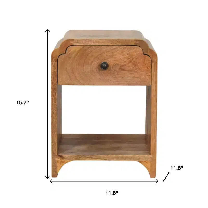 HomeRoots Comodino con un cassetto in legno massello di quercia da 16 pollici con bordo smerlato