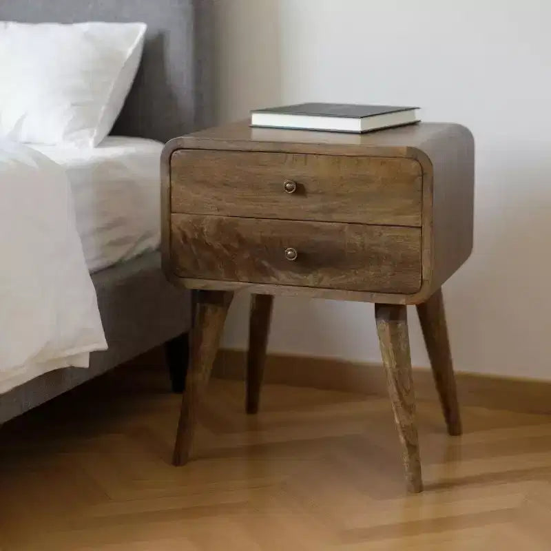 HomeRoots comodino a due cassetti in legno massello naturale anticato 22
