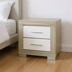 HomeRoots 23 Comodino quadrato in legno naturale e bianco a due cassetti