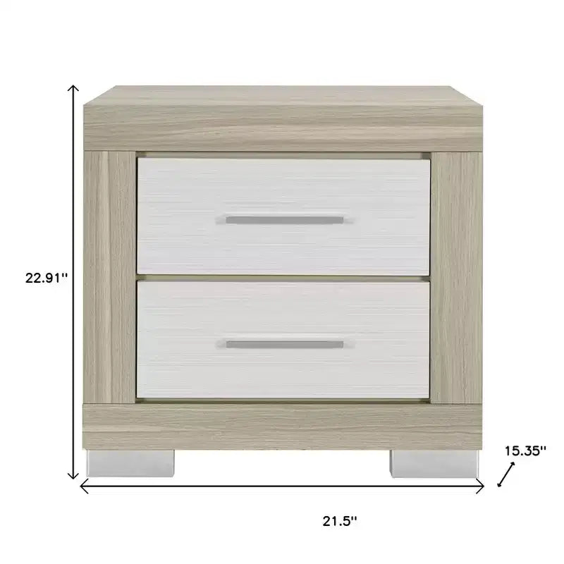 HomeRoots 23 Comodino quadrato in legno naturale e bianco a due cassetti
