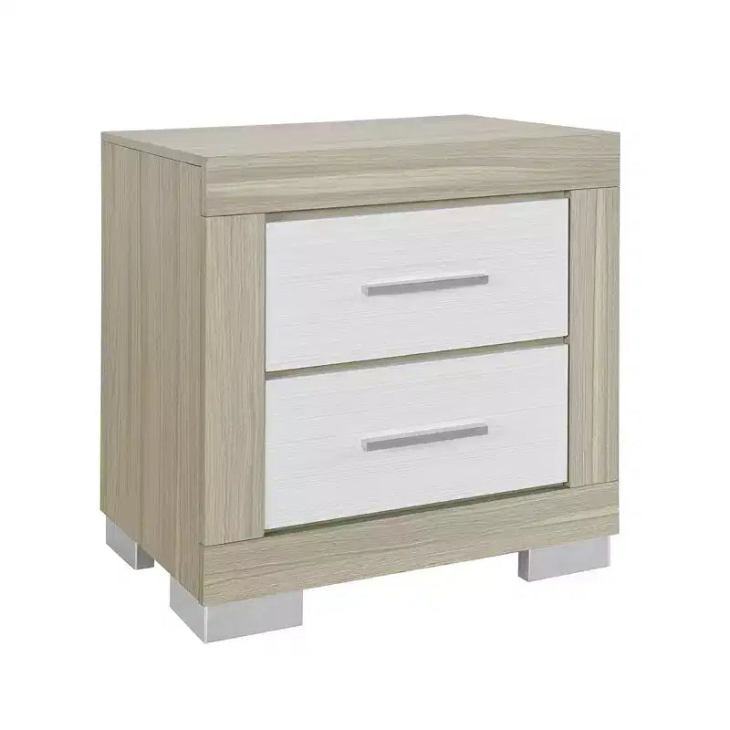 HomeRoots 23 Comodino quadrato in legno naturale e bianco a due cassetti