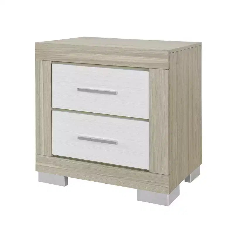 HomeRoots 23 Comodino quadrato in legno naturale e bianco a due cassetti