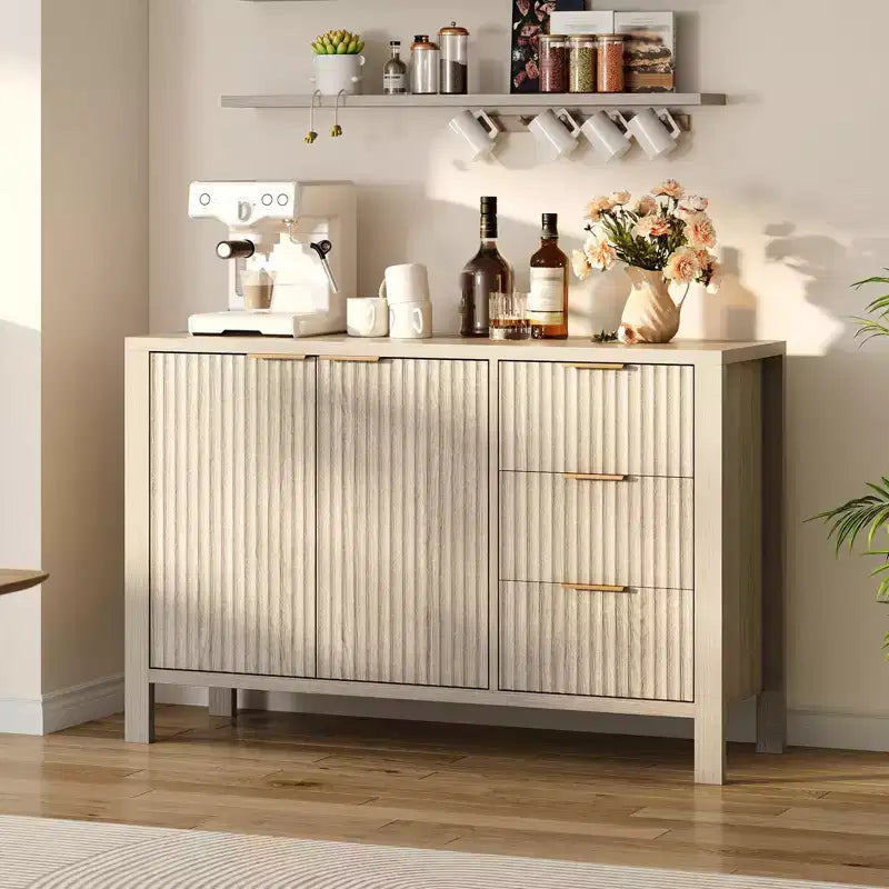 Mobile contenitore grande a scanalature da 47 pollici, credenza a buffet, mobile bar, credenza in legno con 3 cassetti per cucina, soggiorno, ingresso