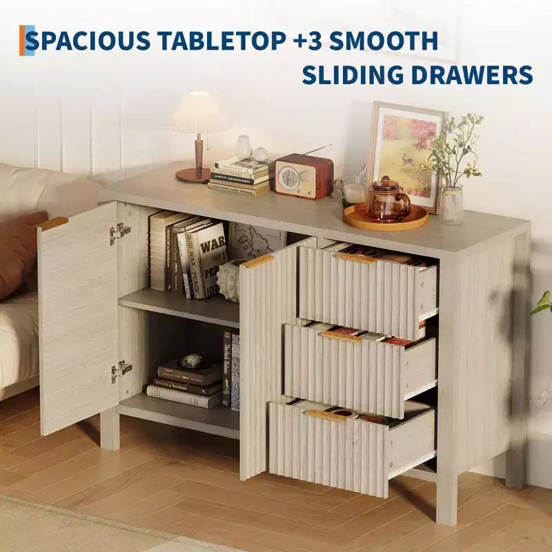 Mobile contenitore grande a scanalature da 47 pollici, credenza a buffet, mobile bar, credenza in legno con 3 cassetti per cucina, soggiorno, ingresso