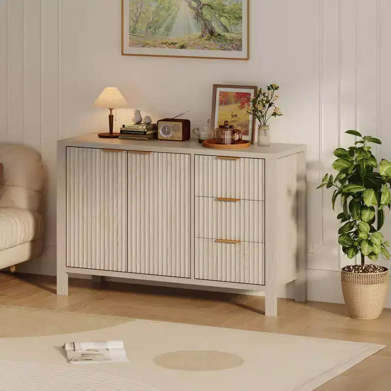 Mobile contenitore grande a scanalature da 47 pollici, credenza a buffet, mobile bar, credenza in legno con 3 cassetti per cucina, soggiorno, ingresso
