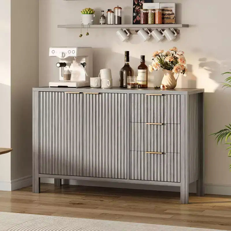 Mobile contenitore grande a scanalature da 47 pollici, credenza a buffet, mobile bar, credenza in legno con 3 cassetti per cucina, soggiorno, ingresso