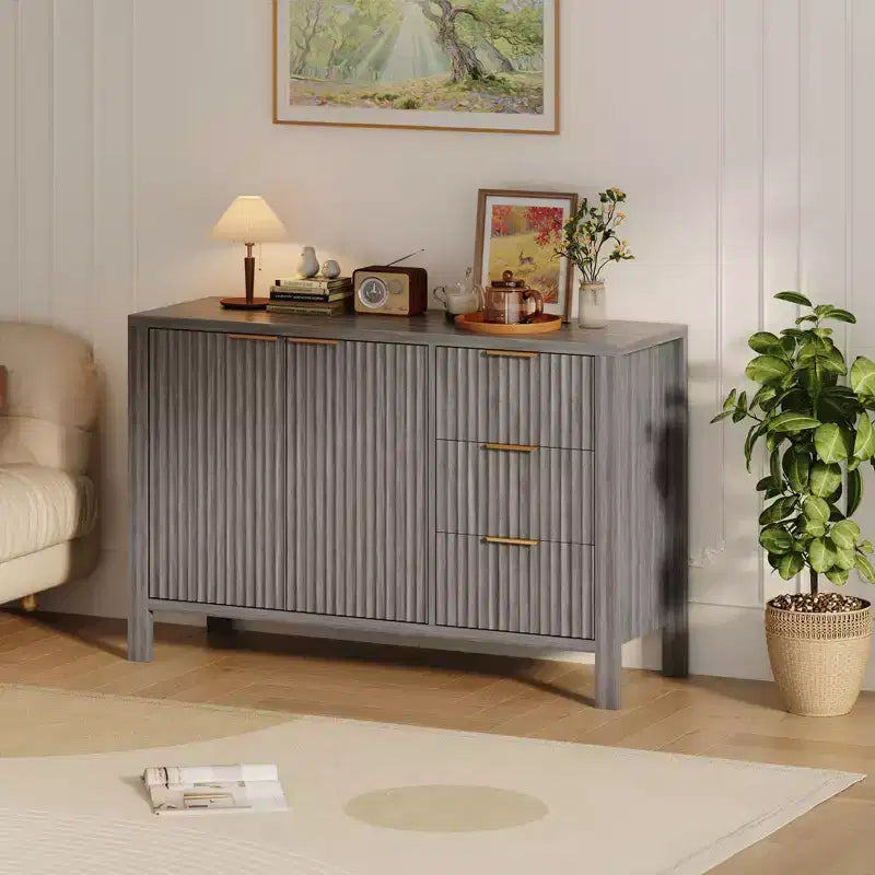 Mobile contenitore grande a scanalature da 47 pollici, credenza a buffet, mobile bar, credenza in legno con 3 cassetti per cucina, soggiorno, ingresso