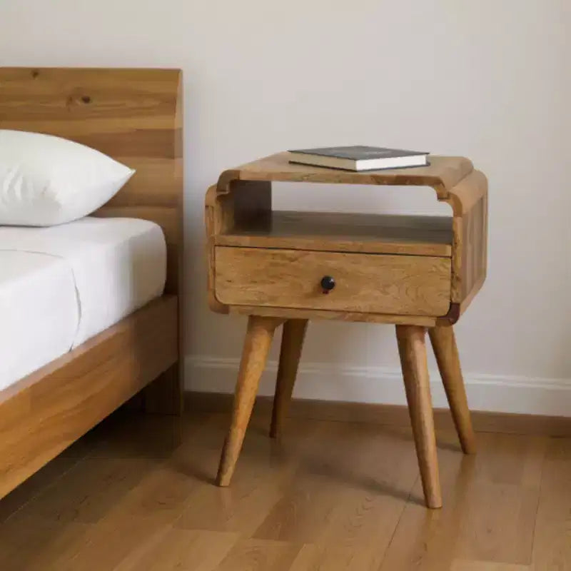 HomeRoots Comodino con 1 Cassetto in Legno Massello Marrone Chiaro 22