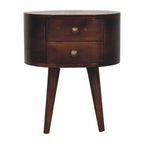 HomeRoots 21 Walnut Solid Wood Oval Two Drawer Nightstand