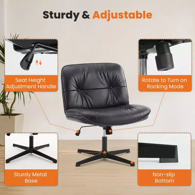 Sedia moderna Okak Criss Cross senza braccioli, sedia da ufficio con seduta extra-large, sedia girevole regolabile in altezza per studio, sala lettura