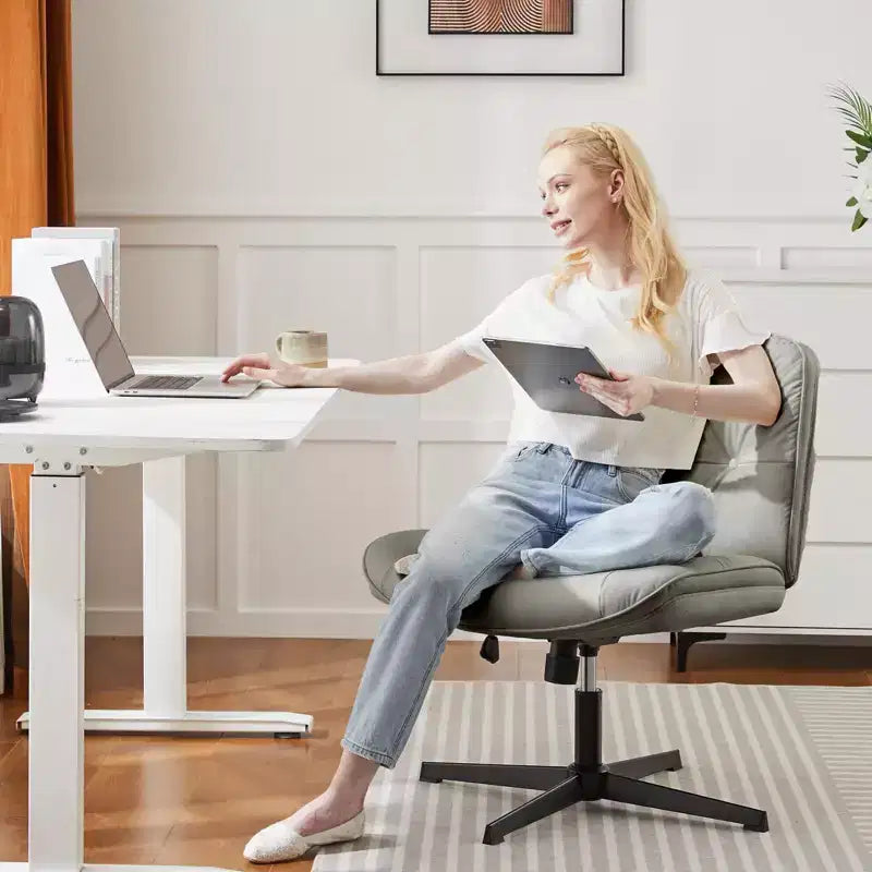 Sedia moderna Okak Criss Cross senza braccioli, sedia da ufficio con seduta extra-large, sedia girevole regolabile in altezza per studio, sala lettura