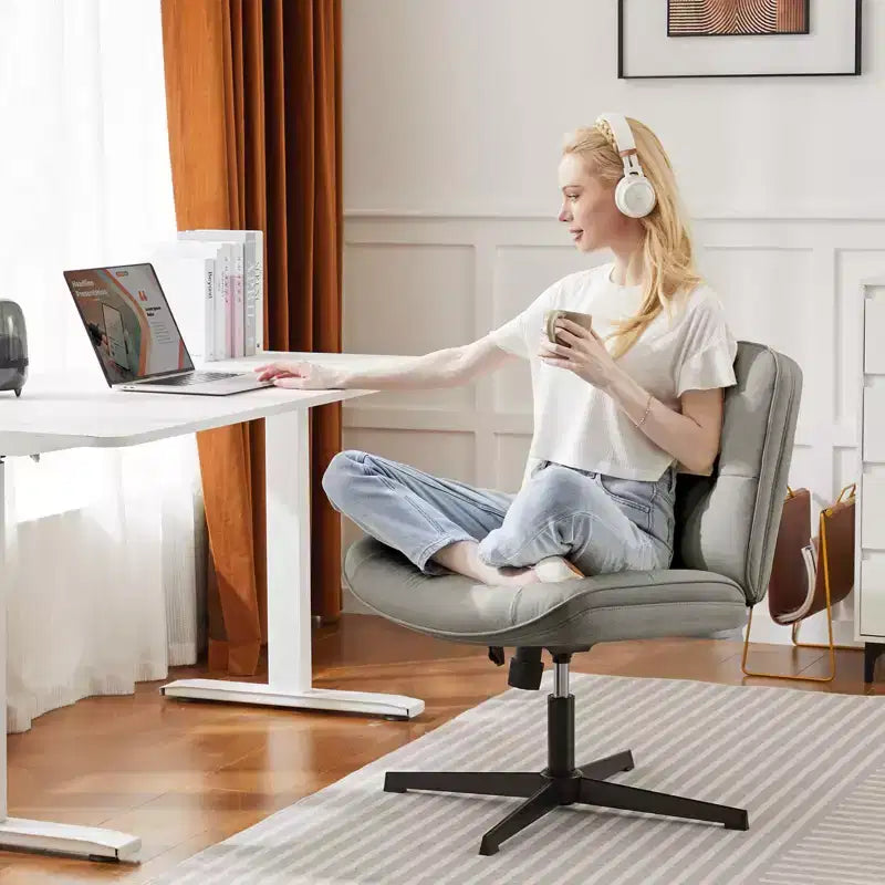 Sedia moderna Okak Criss Cross senza braccioli, sedia da ufficio con seduta extra-large, sedia girevole regolabile in altezza per studio, sala lettura