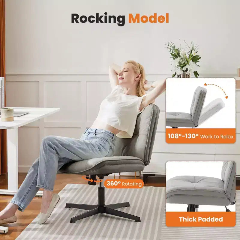 Sedia moderna Okak Criss Cross senza braccioli, sedia da ufficio con seduta extra-large, sedia girevole regolabile in altezza per studio, sala lettura