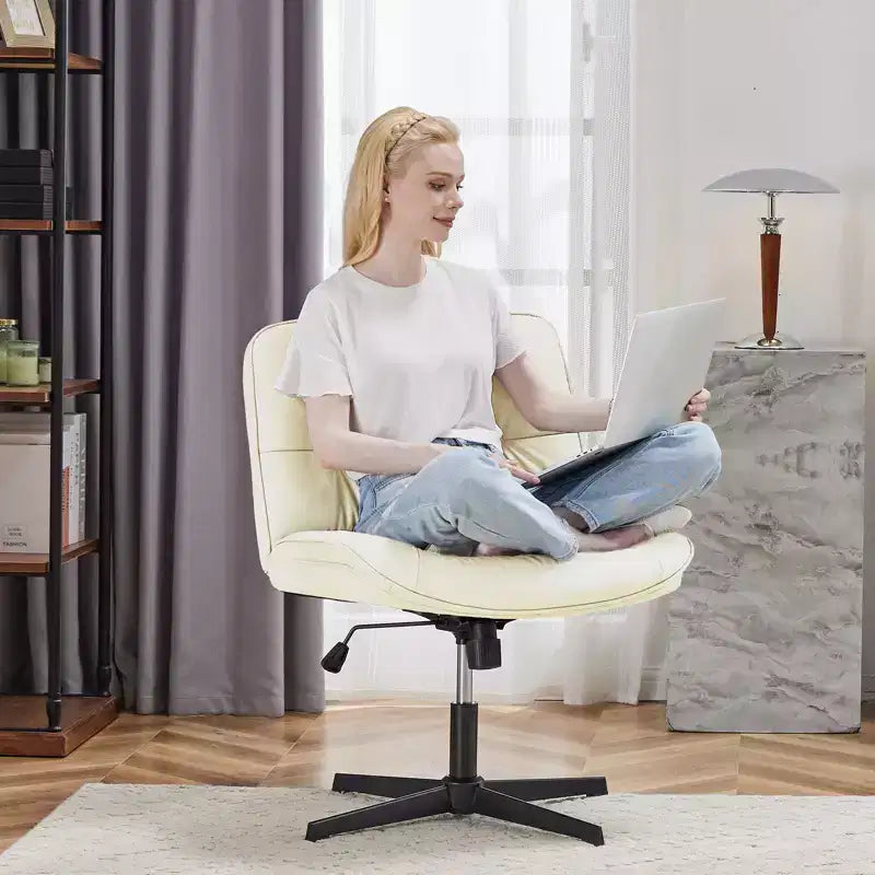 Sedia moderna Okak Criss Cross senza braccioli, sedia da ufficio con seduta extra-large, sedia girevole regolabile in altezza per studio, sala lettura