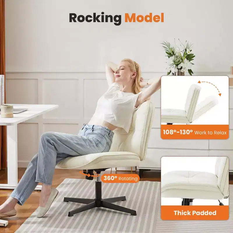 Sedia moderna Okak Criss Cross senza braccioli, sedia da ufficio con seduta extra-large, sedia girevole regolabile in altezza per studio, sala lettura