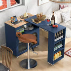 Isola Cucina con Ruote Okak, 2 Ante in Vetro, Carrello Cucina con Tavolo Estensibile e Prese Elettriche, Isola Cucina con Scaffali Laterali Aperti