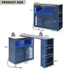 Isola Cucina con Ruote Okak, 2 Ante in Vetro, Carrello Cucina con Tavolo Estensibile e Prese Elettriche, Isola Cucina con Scaffali Laterali Aperti