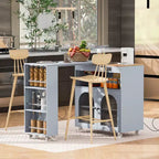 Isola Cucina con Ruote Okak, 2 Ante in Vetro, Carrello Cucina con Tavolo Estensibile e Prese Elettriche, Isola Cucina con Scaffali Laterali Aperti