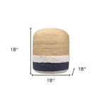 Pouf poggiapiedi cilindrico HomeRoots 18 a righe in misto iuta naturale e blu marino