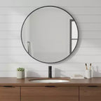 HomeRoots 24 Specchio da Bagno Rotondo con Cornice in Metallo Nero