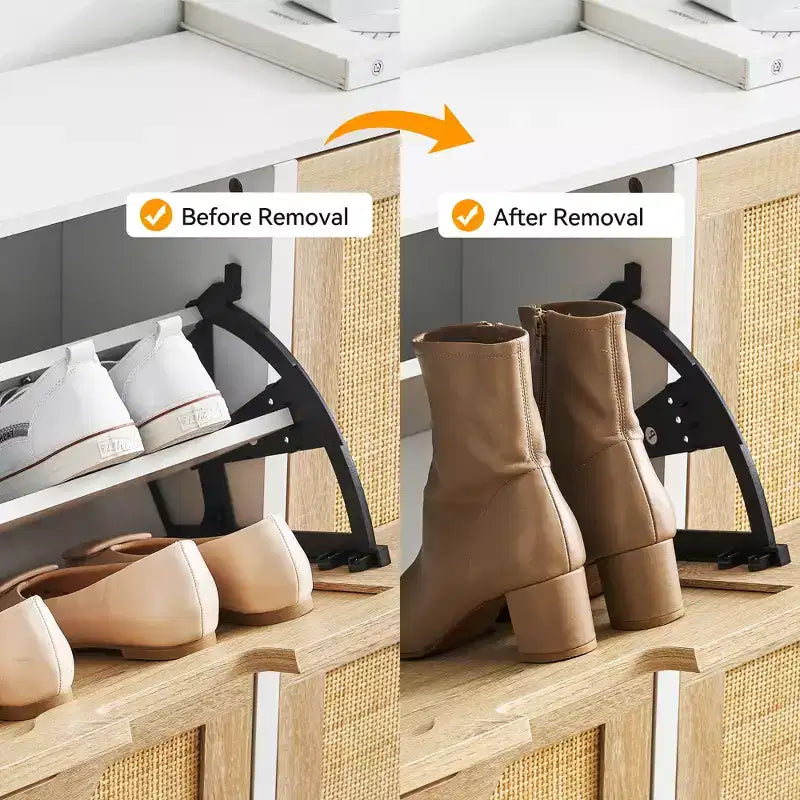 Scarpiera a quattro ante con tre ripiani regolabili, ideale per tacchi alti, stivali e ingressi eleganti: una soluzione perfetta per l'organizzazione del corridoio.