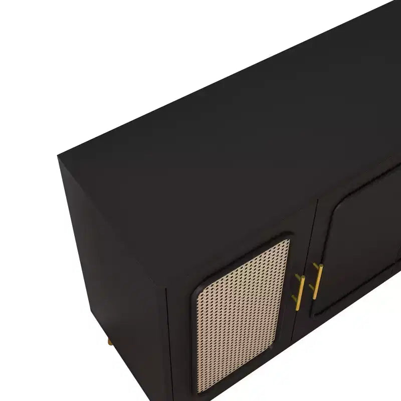 Mobile retrò a 4 ante con rattan sintetico, elegante contenitore per soggiorno, sala da pranzo o camera da letto