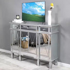 Consolle VINGLI a specchio, mobile buffet moderno/credenza/porta TV con 3 cassetti e 4 ante (argento, 122 L x 35,5 W x 91,5 H cm)