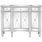 Consolle VINGLI a specchio, mobile buffet moderno/credenza/porta TV con 3 cassetti e 4 ante (argento, 122 L x 35,5 W x 91,5 H cm)