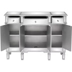 Consolle VINGLI a specchio, mobile buffet moderno/credenza/porta TV con 3 cassetti e 4 ante (argento, 122 L x 35,5 W x 91,5 H cm)