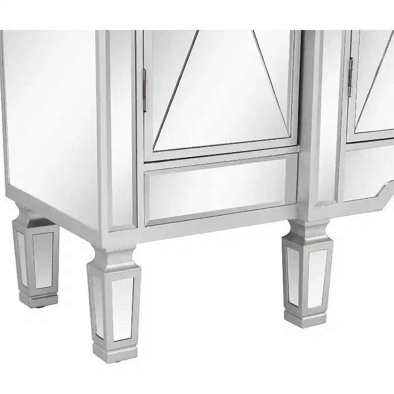 Consolle VINGLI a specchio, mobile buffet moderno/credenza/porta TV con 3 cassetti e 4 ante (argento, 122 L x 35,5 W x 91,5 H cm)