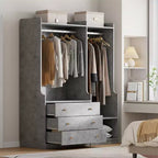 Bedroom particleboard open wardrobe, wood style, multi-zone storage cabinet