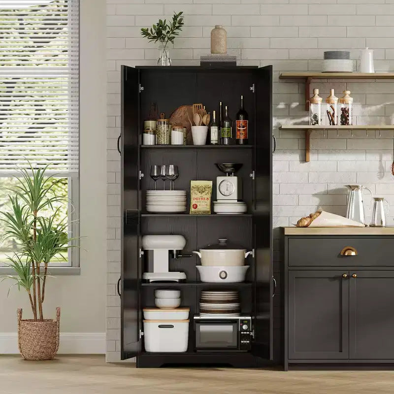 COZONY Mobile dispensa alto con ripiani regolabili, 2 ante, organizzatore di stoccaggio indipendente per cucina, sala da pranzo, seminterrato