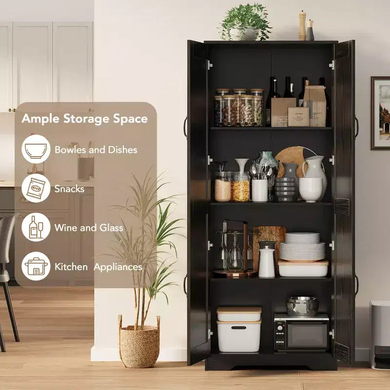 COZONY Mobile dispensa alto con ripiani regolabili, 2 ante, organizzatore di stoccaggio indipendente per cucina, sala da pranzo, seminterrato