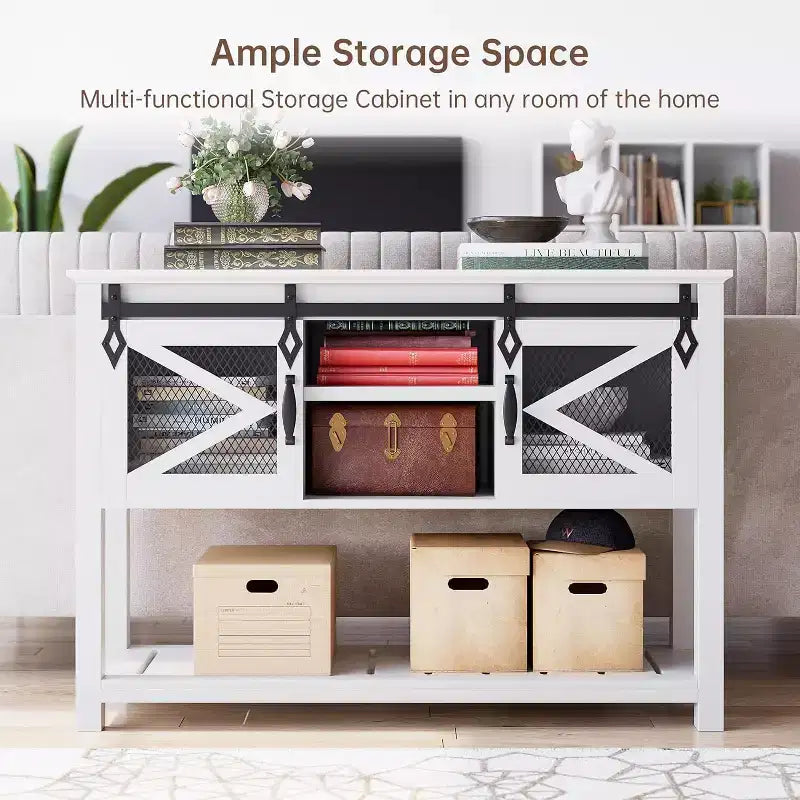 Tavolo Consolle da 46" con Ripiano Aperto, Tavolo d'Ingresso Moderno in Legno a 2 Livelli, Tavolino da Divano Dietro al Divano per Soggiorno, Corridoio, Ingresso