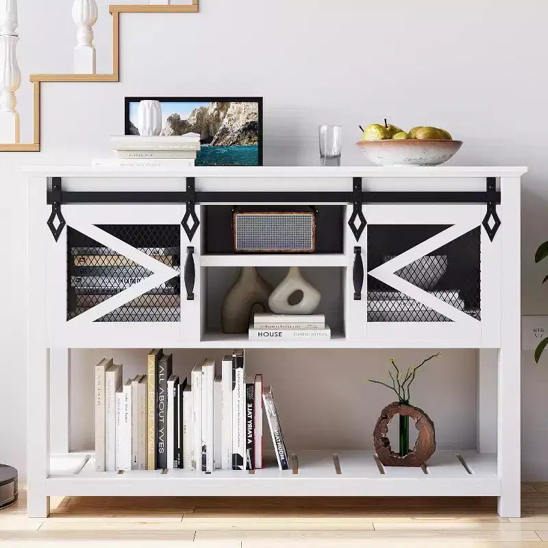 Tavolo Consolle da 46" con Ripiano Aperto, Tavolo d'Ingresso Moderno in Legno a 2 Livelli, Tavolino da Divano Dietro al Divano per Soggiorno, Corridoio, Ingresso