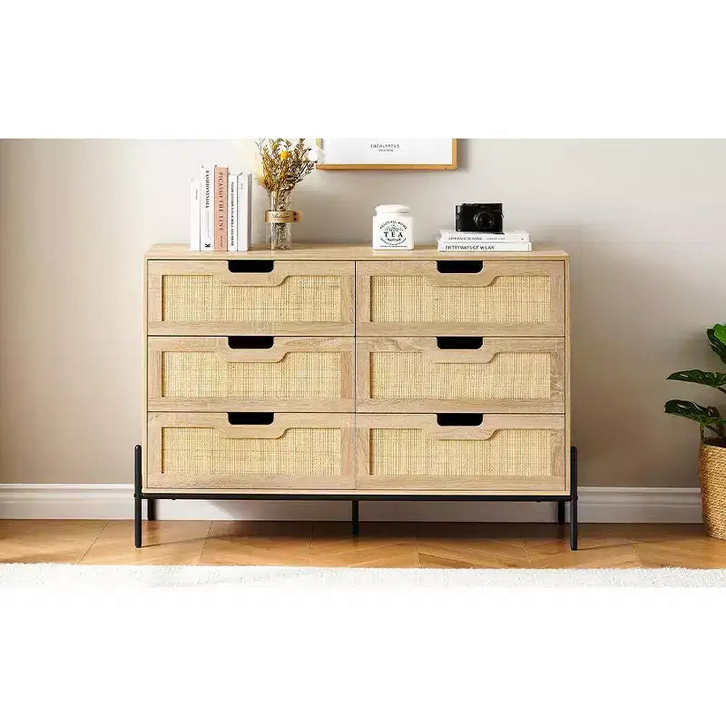 Comò ampio e grande a 6 cassetti, robusta cassettiera in stile rustico con gambe in metallo per armadio, soggiorno, camera da letto,