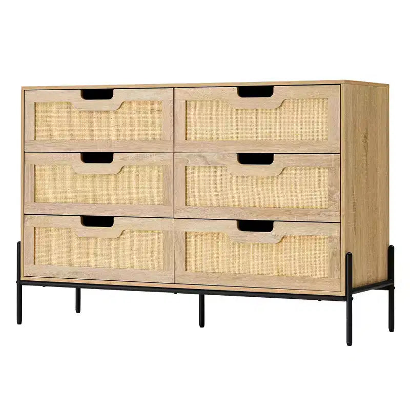 Comò ampio e grande a 6 cassetti, robusta cassettiera in stile rustico con gambe in metallo per armadio, soggiorno, camera da letto,