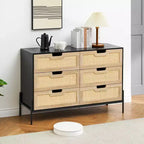 Comò ampio e grande a 6 cassetti, robusta cassettiera in stile rustico con gambe in metallo per armadio, soggiorno, camera da letto,