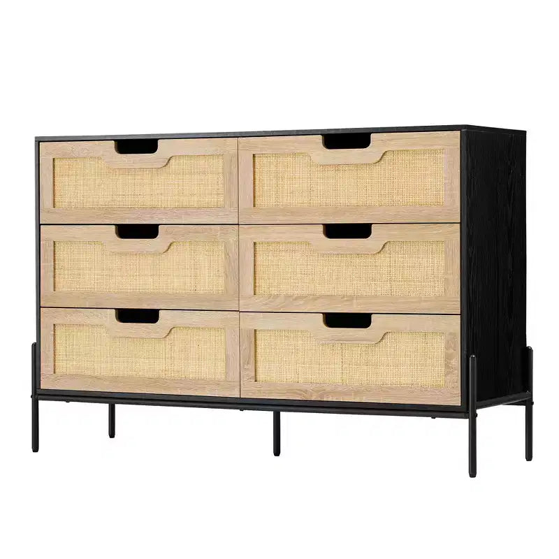 Comò ampio e grande a 6 cassetti, robusta cassettiera in stile rustico con gambe in metallo per armadio, soggiorno, camera da letto,
