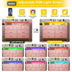 Cassettiera a 7 cassetti per camera da letto, con luci LED e stazione di ricarica, comò lungo in legno, grande capacità di archiviazione per soggiorno