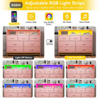 Cassettiera a 7 cassetti per camera da letto, con luci LED e stazione di ricarica, comò lungo in legno, grande capacità di archiviazione per soggiorno