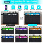 Cassettiera a 7 cassetti per camera da letto, con luci LED e stazione di ricarica, comò lungo in legno, grande capacità di archiviazione per soggiorno
