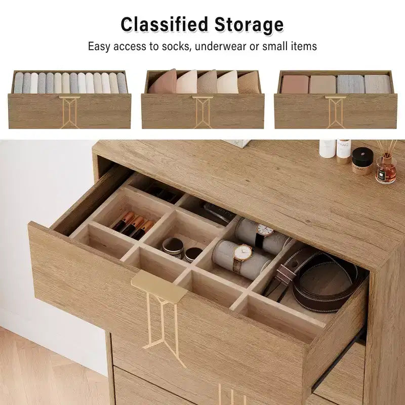 Cassettiera da camera da letto con 5 cassetti, moderna cassettiera alta con cassetti profondi per la camera da letto