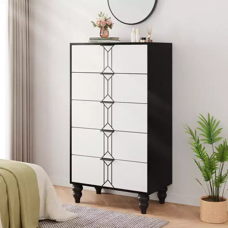 Cassettiera da camera da letto con 5 cassetti, moderna cassettiera alta con cassetti profondi per la camera da letto
