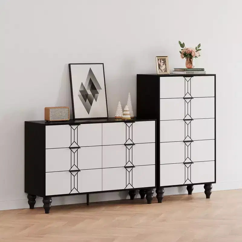 Cassettiera da camera da letto con 5 cassetti, moderna cassettiera alta con cassetti profondi per la camera da letto
