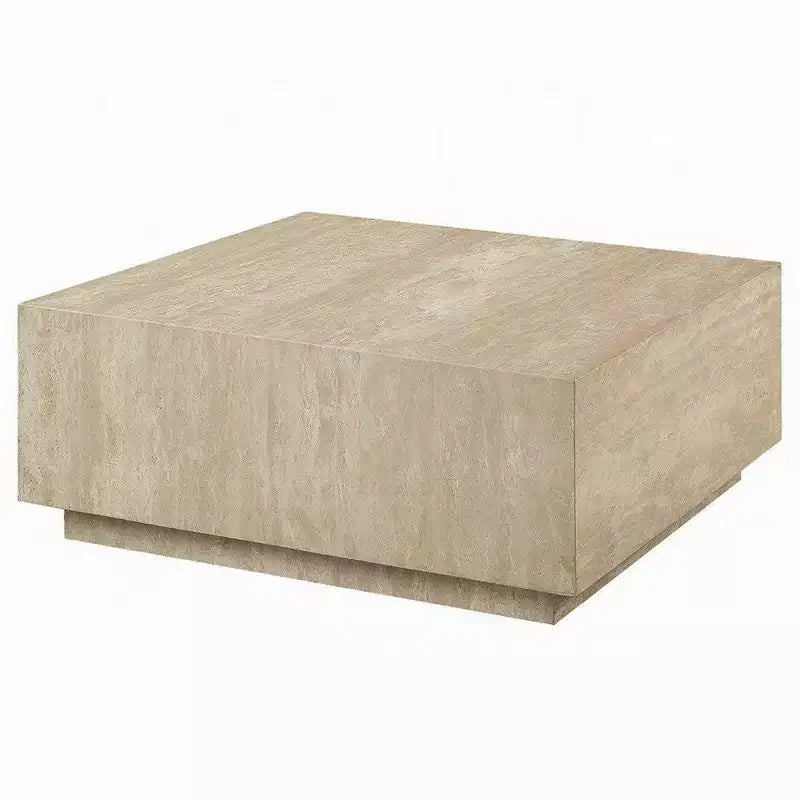 Tavolino da caffè Royal Hampton, piano quadrato in travertino da 35 pollici, legno naturale beige