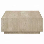 Tavolino da caffè Royal Hampton, piano quadrato in travertino da 35 pollici, legno naturale beige